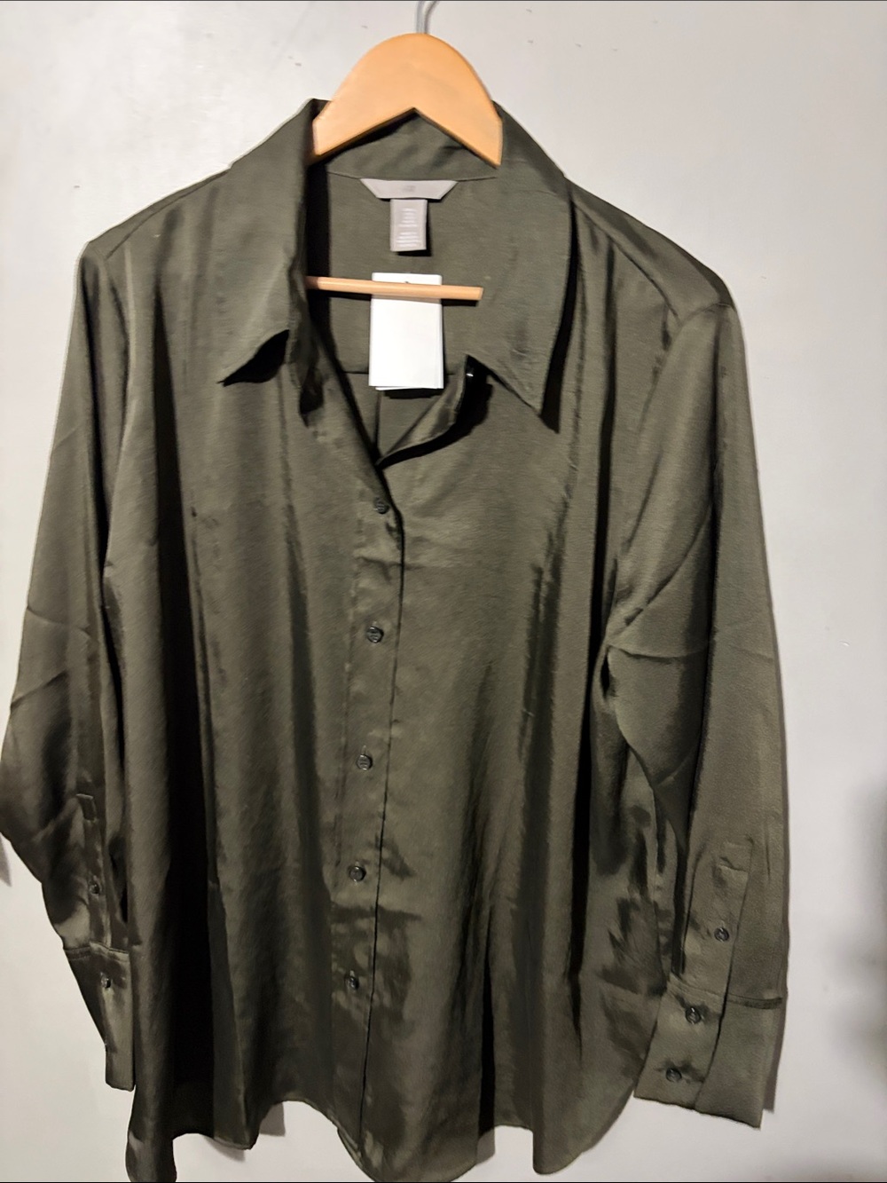 H&M Olive Green Satin Button-Up Blouse